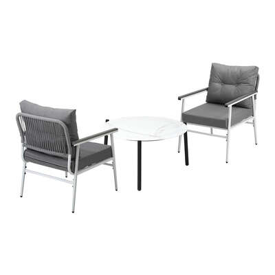 Outdoor Patio Set 70cm White Table with 2 Armchairs Garden Balcony Use