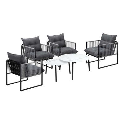 6PCS Outdoor Patio Set White Coffee Table Set Lounge Chairs
