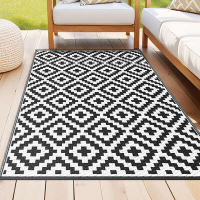 Outdoor Rugs 120x180cm Large Carpet Reversible Area Mat PP Dual-Sided Patio Rug Cross