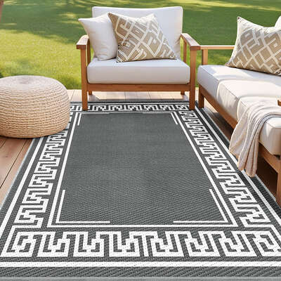 Outdoor Rug Large Reversible Area Mat PP Dual-Sided Greek Key Design