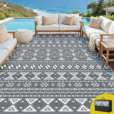 Outdoor Patio Rug 274x366cm Large Reversible Dual-Sided Bohemian Carpet