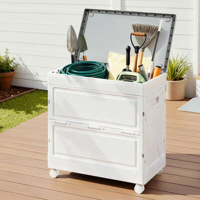 159L Outdoor Storage Box Stackable Cupboard Camping Organizer with Wheels