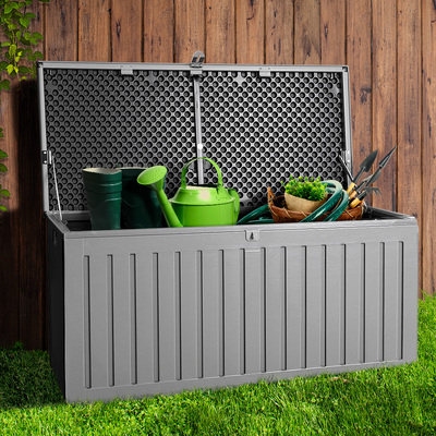 Outdoor Storage Box 270L Container Lockable Garden Bench Tool Shed Grey