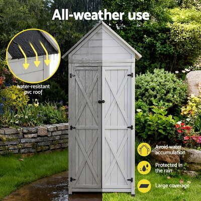  Outdoor Storage Cabinet Cupboard Lockable Tool Organizer Shed Adjustable Grey