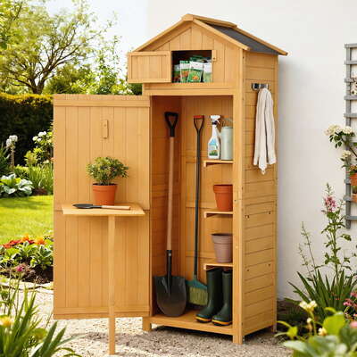  Outdoor Storage Cabinet Cupboard Folding Table Tool Organizer Shed Adjustable