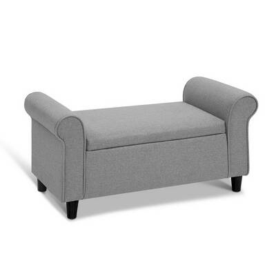 Storage Ottoman Grey Blanket Box Chest Large Foot Stool Linen Toy Bench