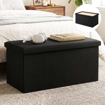 Storage Ottoman Bench Folding Blanket Box Black | EXTG