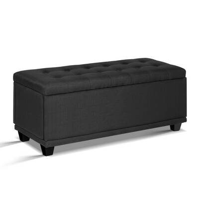 Storage Ottoman Blanket Box Linen Fabric Chest Toy Grey