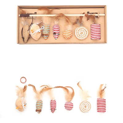 Cat Toy Interactive Feather Teaser Wand Stick Wire Bird 