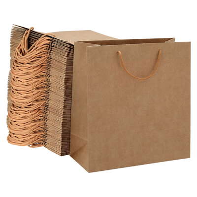 100Pcs Bulk Kraft Paper Bags Pack Brown Shopping Retail Gift Bags Reusable Brown