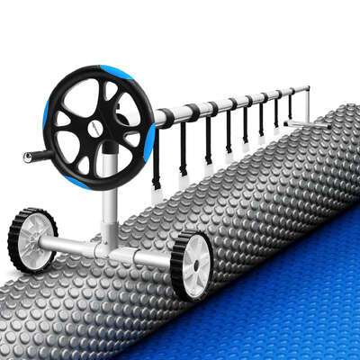 Pool Cover 600 Micron Solar Heat Blanket 8x4.2m w/ 5.55m Roller Blue