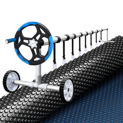 Pool Cover 600 Micron 9.5x5m w/ Blue Roller 5.55m Black Solar Blanket