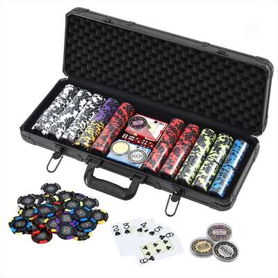 500PC Poker Chip Set 14g Casino Gambling Party Game With Dice & Cards