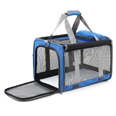 Foldable Pet Carrier Bag  Durable Dog & Cat Travel Cage Portable Kennel Blue