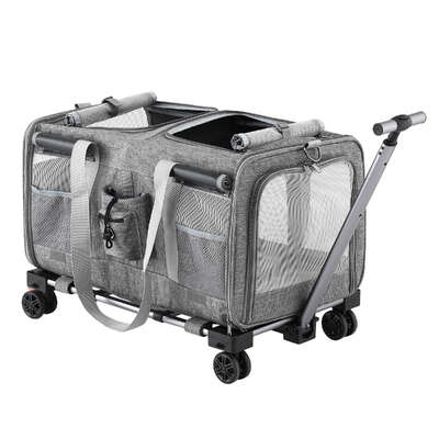 Pet Carrier with Swivel Wheels Foldable Dog & Cat Trolley Stroller Grey