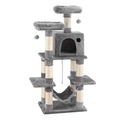 Cat Tree 145cm Tower Scratching Post Trees Scratcher Condo House Light Grey