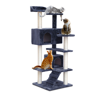 Cat Tree Tower Scratching Post Scratcher 134cm Wood Condo House Bed Grey