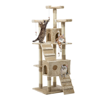 Cat Tree Tower Scratching Post Scratcher 180cm Wood Condo House Toys Beige