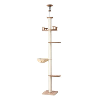 Cat Tree Tower 270cm Floor to Ceiling Scratching Post Beige