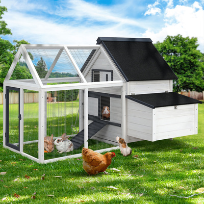  Chicken Coop Rabbit Hutch 166cm x 120cm x 112cm Large Chicken Coop House Run Cage Wooden