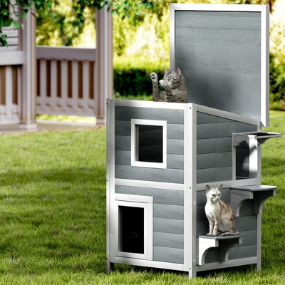  Outdoor Cat House Shelter 56cm x 52cm x 82cm Rabbit Hutch Wooden Condo Small Outdoor Cat House