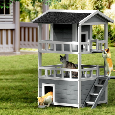  Outdoor Cat House Shelter 72cm x 72cm x 127cm Rabbit Hutch Wooden Condo Small Outdoor Cat House
