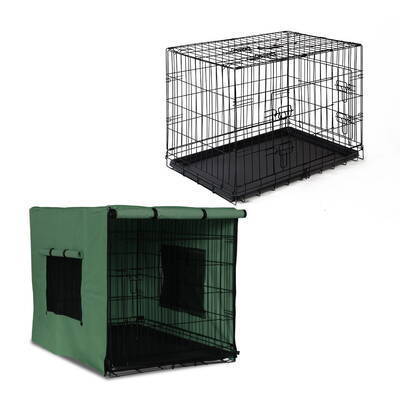 i.Pet 36inch Collapsible Pet Cage with Cover - Black & Green