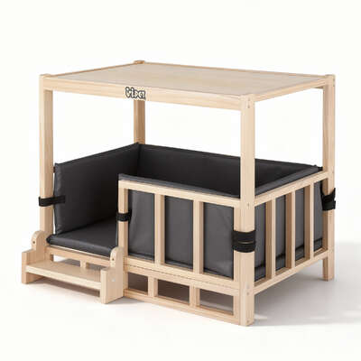 2-in-1 Dog Kennel Crate Grey Wooden Indoor House with Bedding Furniture