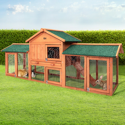  Chicken Coop Rabbit Hutch 220cm x 44cm x 84cm Large Run Wooden Outdoor Cage House