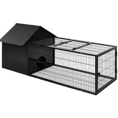 i.Pet Large Metal Rabbit Hutch - Black
