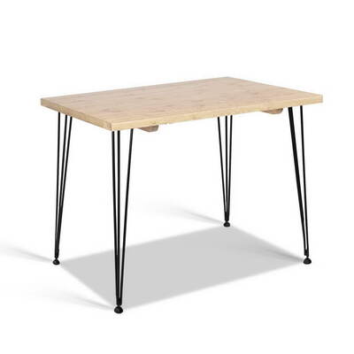 Dining Table 4 Seater 100 x 65cm Pine Wood Industrial Scandinavian Timber Metal Black Legs Brown Rectangular Tables 