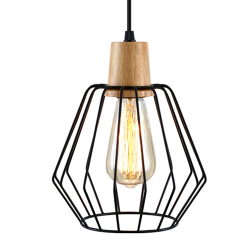 Pendant Light Wood and Metal Black