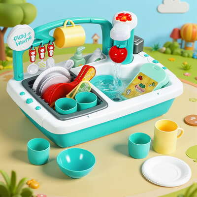 Kids Kitchen Play Set Play Pretend Sink Dishwasher Toys Green