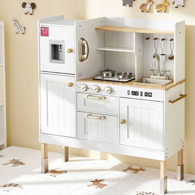 Kids kitchen play set wooden pretend toys cooking children storage golden