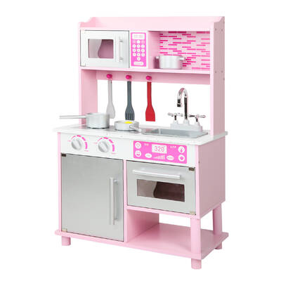 Kids Wooden Kitchen Play Set - Pink & Silver