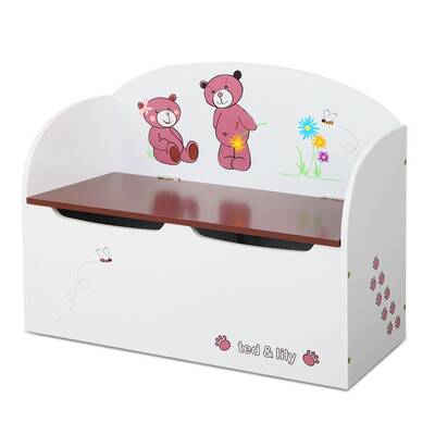 Kids Storage Box Bench - White & Brown