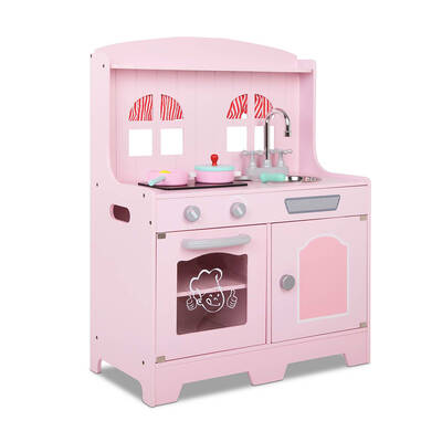 Kids Wooden Kitchen Play Set - Pink & Silver