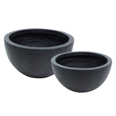 2X Plant Pots Plants Pot Stone Large Garden Indoor Outdoor Flower Planters Decor Dark Grey Round