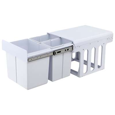 Pull Out Bin Kitchen Triple Slide Garbage Rubbish Bins Basket White 31L