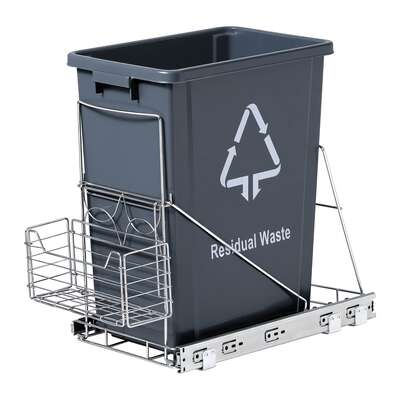Pull Out Bin Kitchen Cabinet Slide Garbage Rubbish Bins Basket 40L Grey