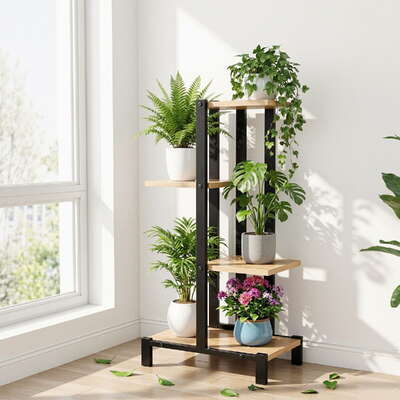 4-Tier Metal Plant Stand Flower Pot Shelf Indoor Outdoor Garden Home