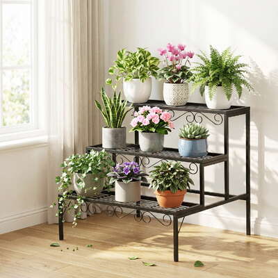 3-Tier Metal Plant Stand Corner Flower Rack Multiple Plant Holder Shelf