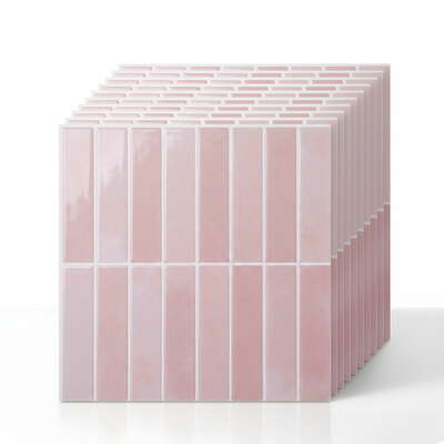 3D Peel and Stick Wall Tiles Self Adhesive LinearGrid Backsplash 10 Sheets, Pink