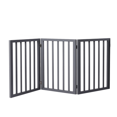 Wooden Pet Gate Dog Fence Foldable Barrier Door 3 Panel Grey
