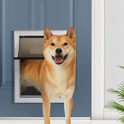 Aluminium Pet Access Door Dog Cat Dual Flexi Flap Wooden Wall Extra Large