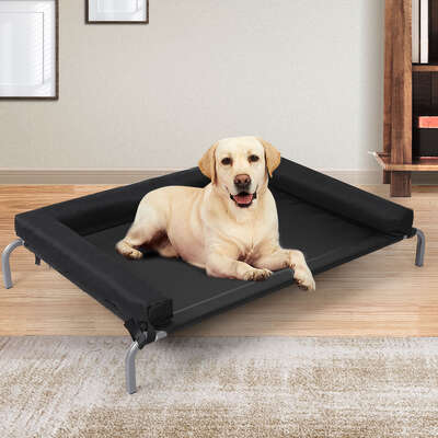 Large Pet Bed Black Fabric 77x47x15cm
