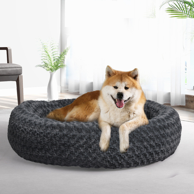  Calming Dog Bed Warm Soft Plush Pet Cat Cave Washable Portable Dark Grey XL