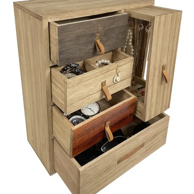 Wooden Jewelry Box with 4 Drawers and Collection Cabinet