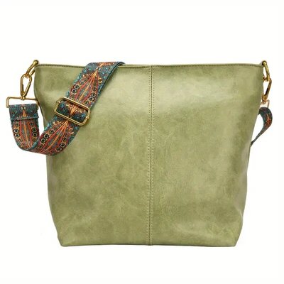 Vintage Charm: Geometric Strap Hobo Bag with Large Capacity Green