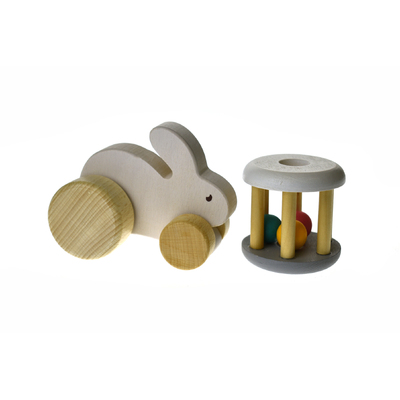 Calm & Breezy Wooden Rattle + Rabbit